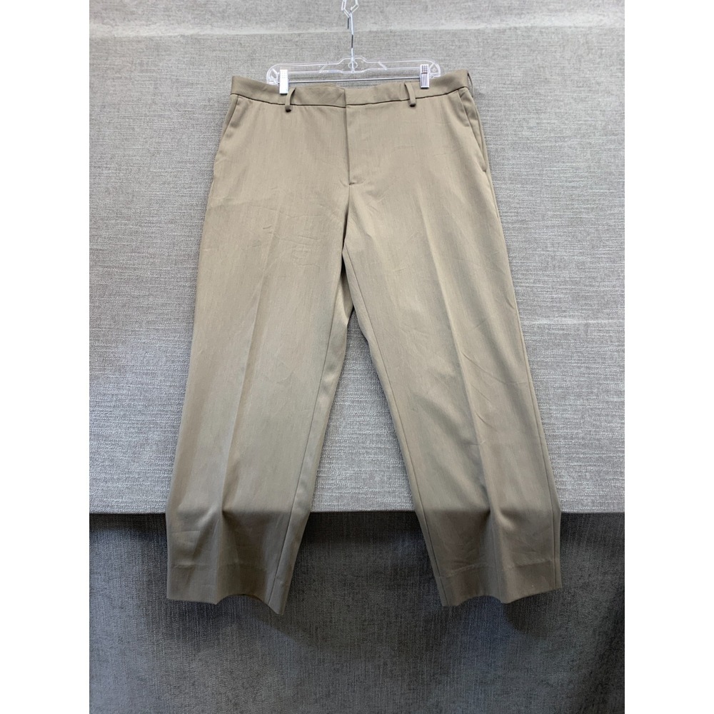 Van Heusen Traveler Pants Mens 38x30 Beige Mid Rise Straight Leg Oxford Business